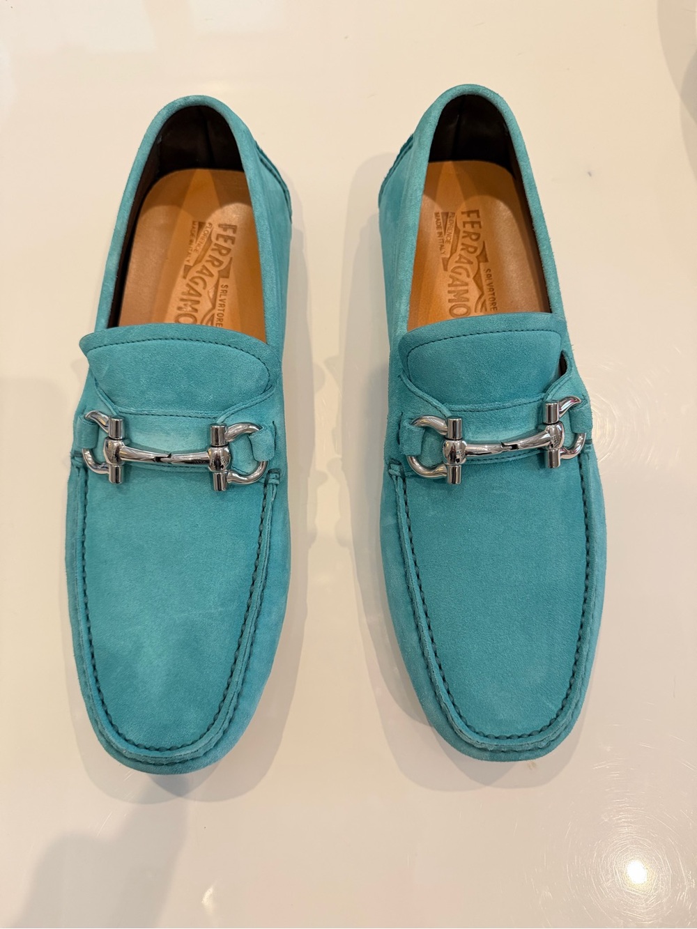 Salvatore Ferragamo Turquoise Suede Horsebit Loafers - Men